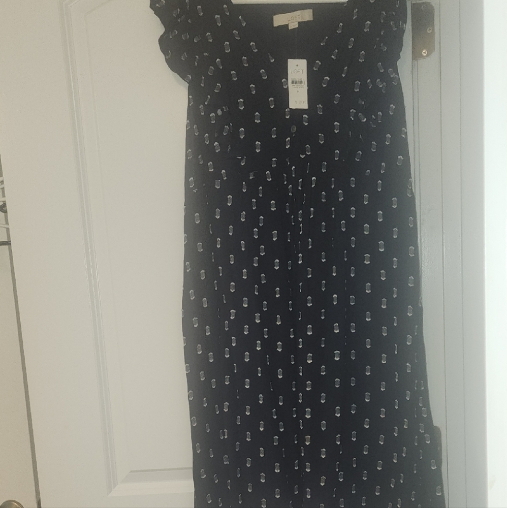 LOFT Navy and White Midi Dress